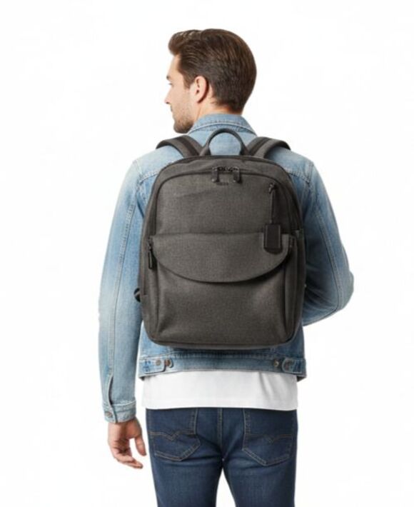 Tumi Other - Tumi Backpack Sinclair Hanne Earl Grey Textured Canvas Leather Trim Brown Zipper